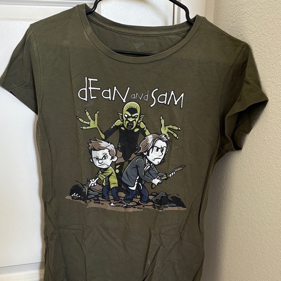 Tee Fury Tops - Dean and Sam Cartoon Graphic Tee - Olive